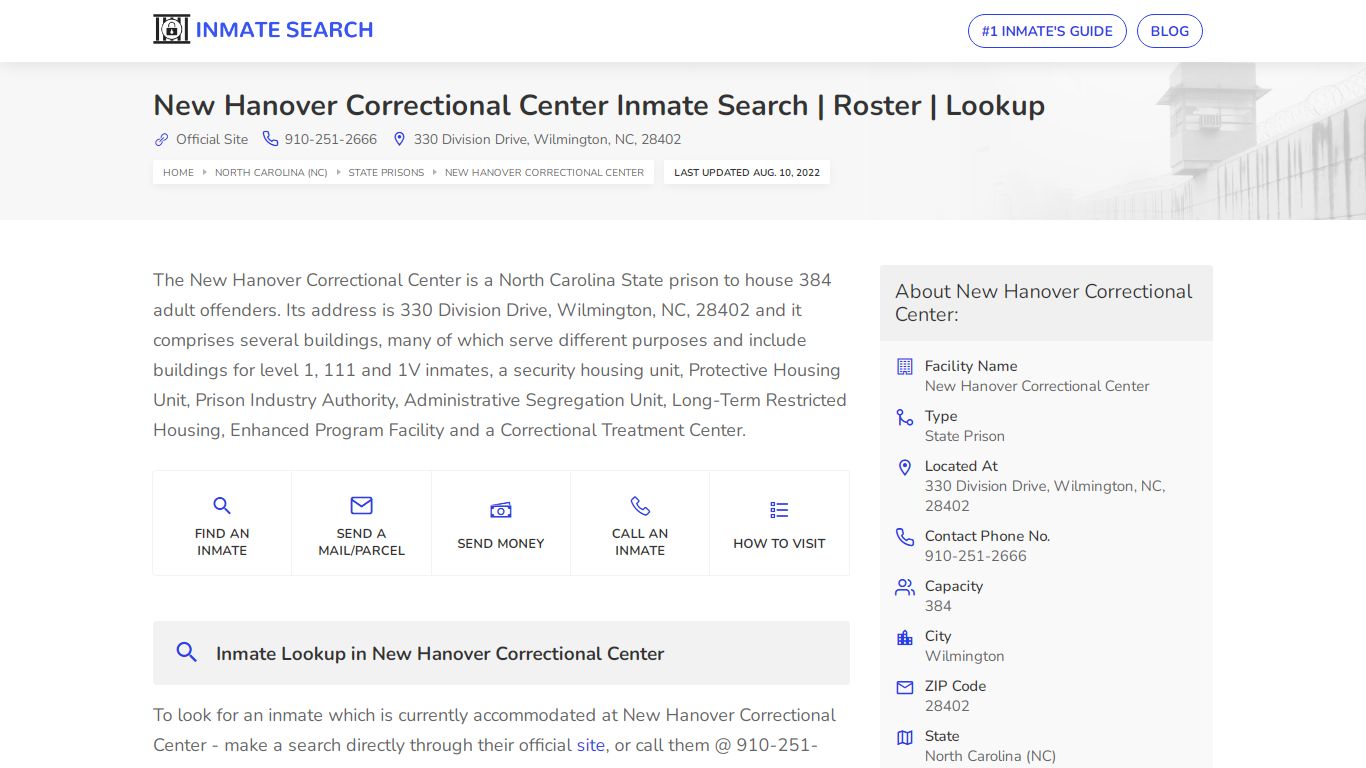 New Hanover Correctional Center Inmate Search | Roster ...