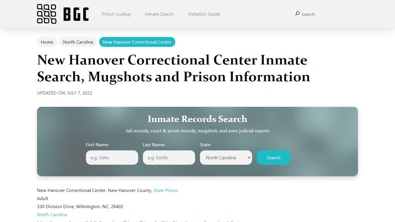 New Hanover Correctional Center Inmate Search, Mugshots ...